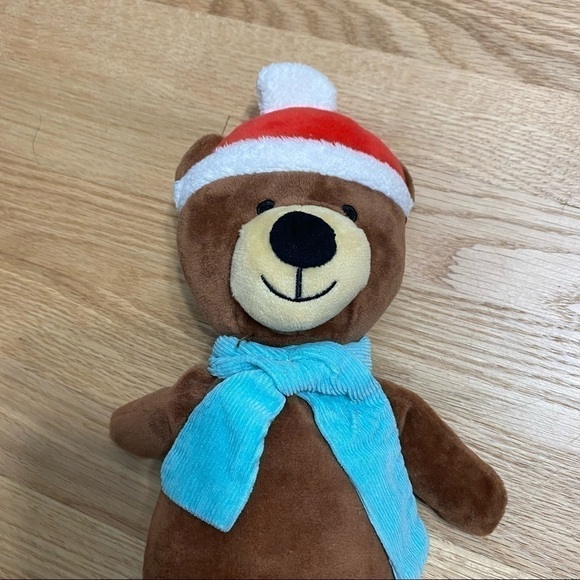 Teddy Bear W/ Hat & Scarf Winter Plush Stuffed Brown Red Blue - Picture 2 of 3